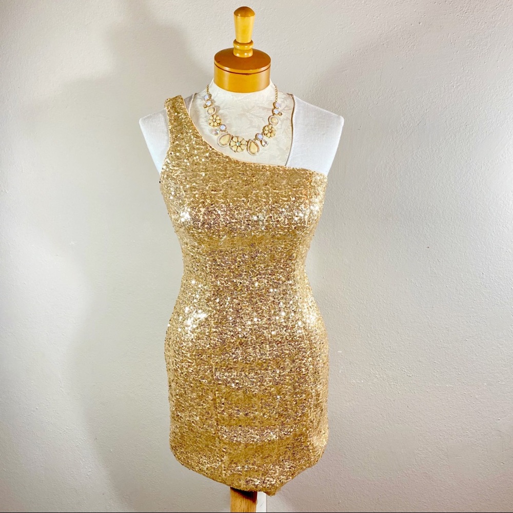 Milano Formals One Shoulder Gold Mini Dress